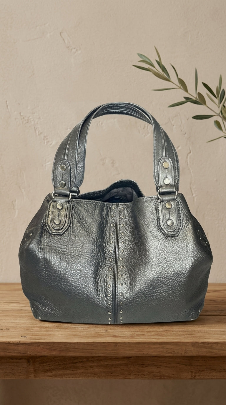 Michael Kors — Satchel | Black pebbled leather with silver-tone studs · Sz L