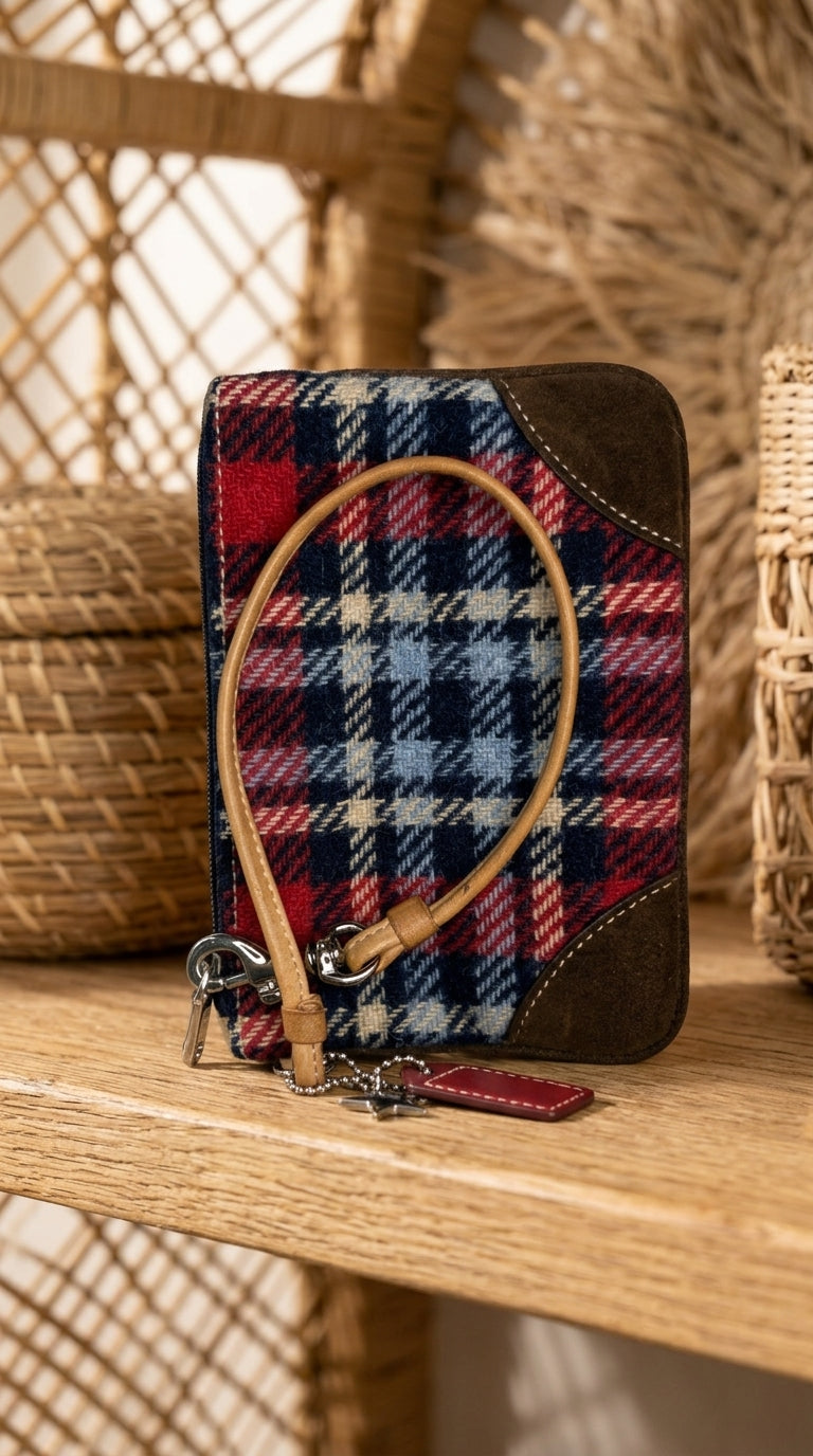 Coach — Clutch Bag | Y2K tartan wool wristlet with suede trim · Sz OS