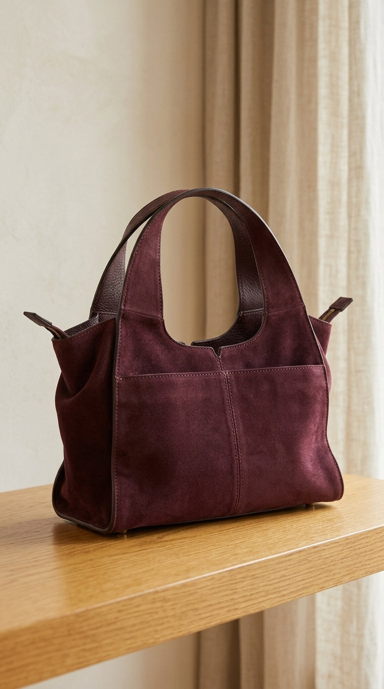 Vince Camuto — Handbag | Burgundy suede and pebbled leather · Sz 1