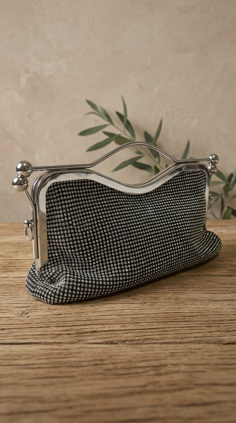 Like Dreams — Clutch Bag | Rhinestone mesh, silver-tone hardware · Sz OS