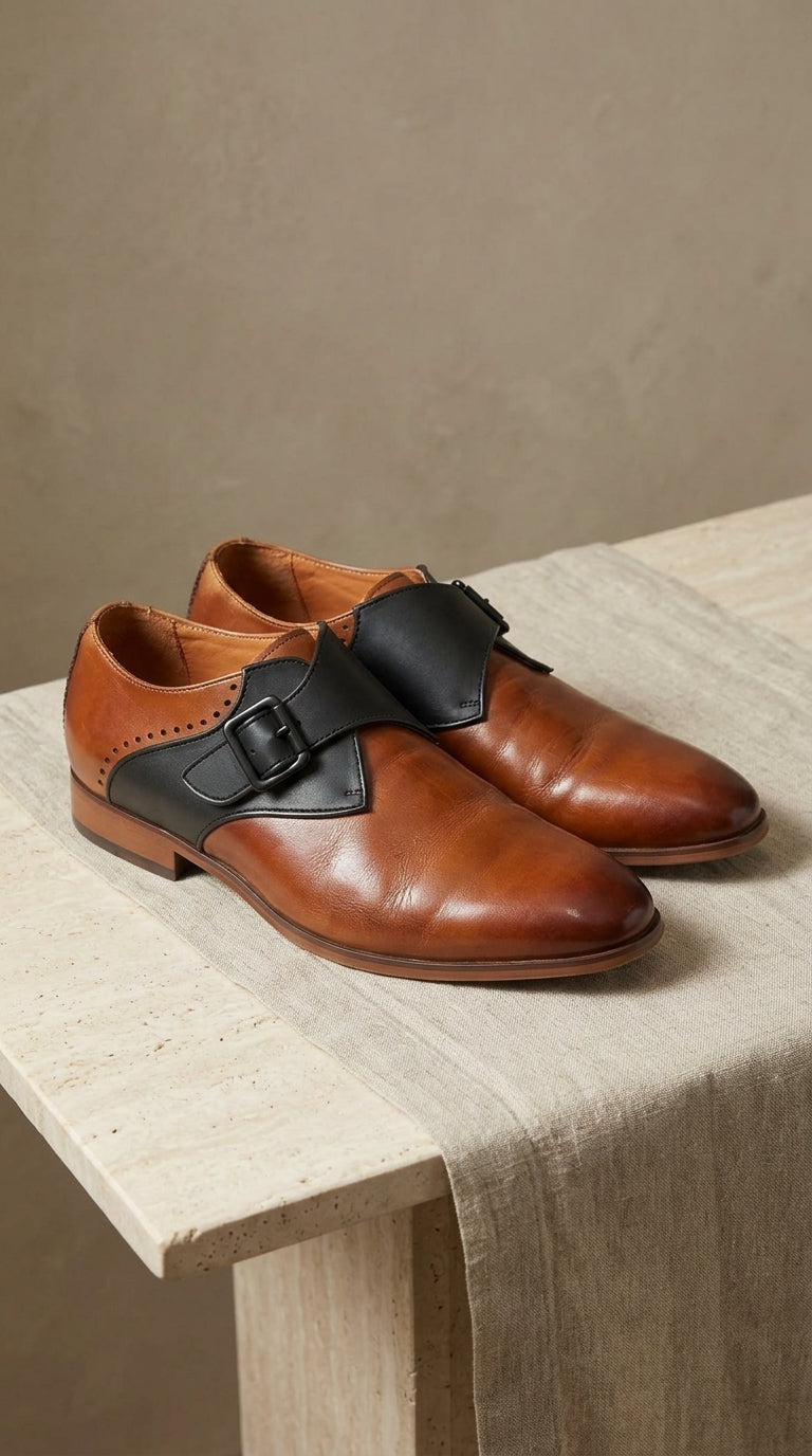 Stacy Adams — Two-Tone Monk Strap Shoes | Brogue detail · Sz 7.5