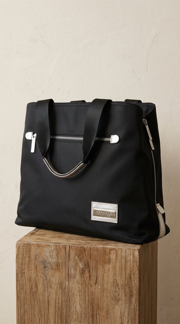 Versace Parfums — Zip Tote Bag | Silver-tone hardware, collectible provenance · Sz OS