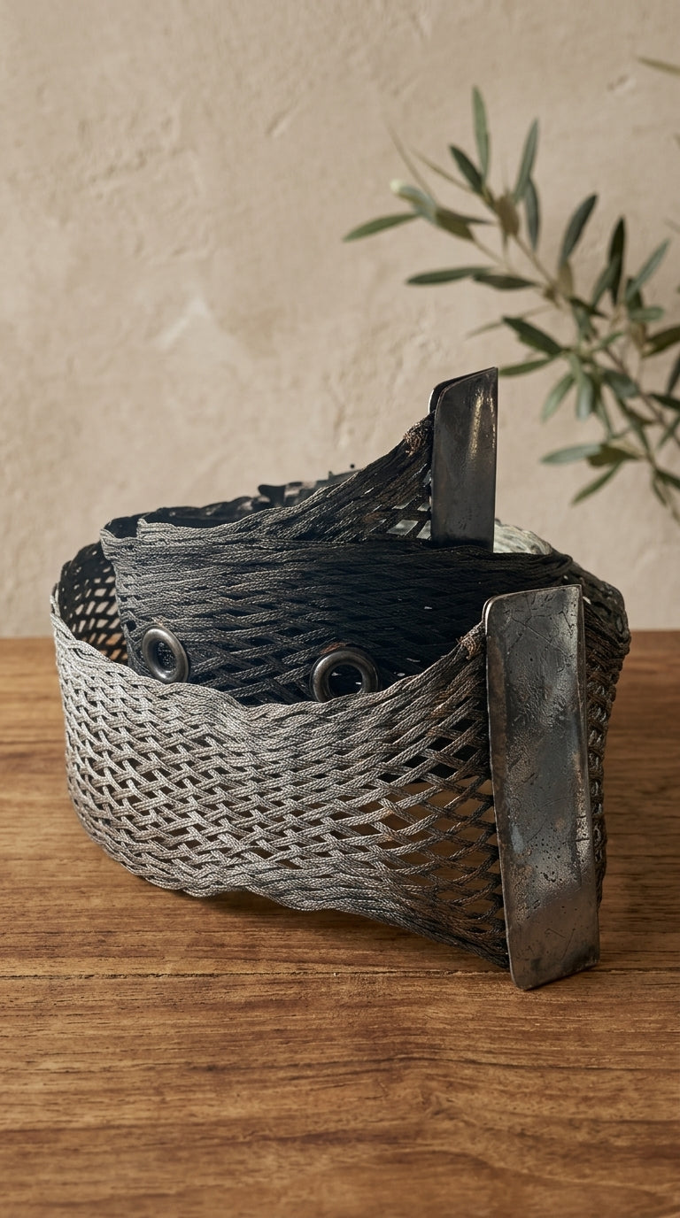 Sarah Cavender — Woven Metal Belt | Oxidized bronze mesh, signed wearable art · Sz 43