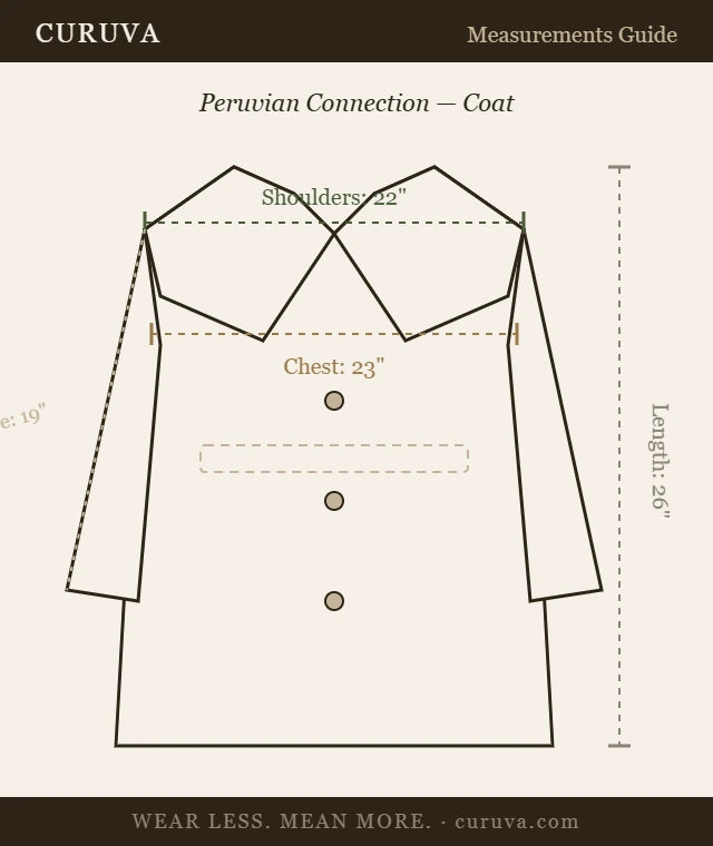 Peruvian Connection - Coat - 81 Alpaca 19 Polyamide Fiber content confirmed based on standard Peruvian - Sz L - Measurements guide