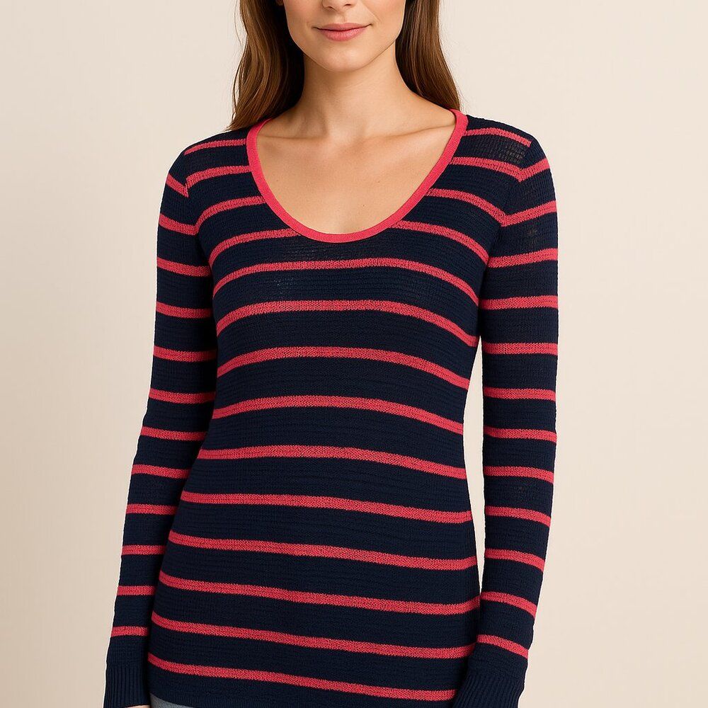 Tommy Bahama Knit Striped Sweater Navy & Coral Pink Women's M