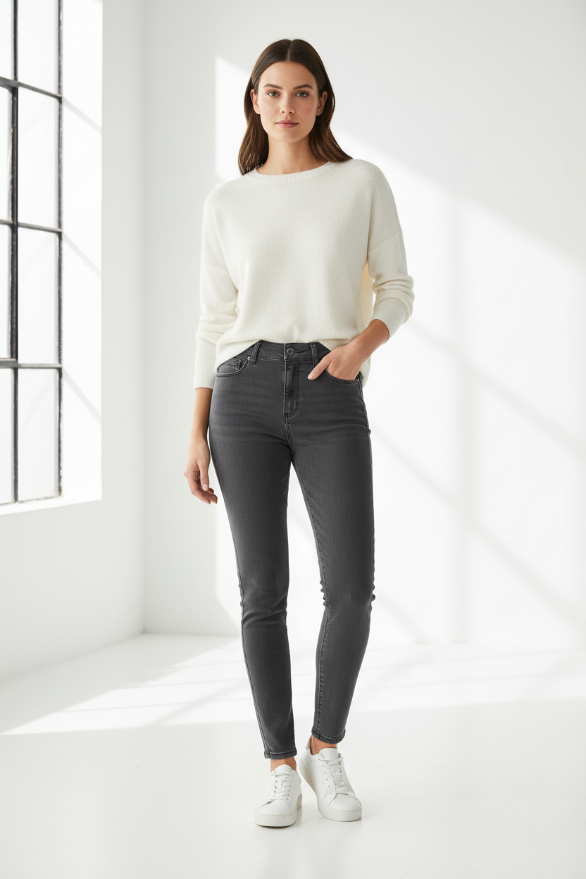 Eddie Bauer Gray Skinny Jeans - Commercial Image with Model