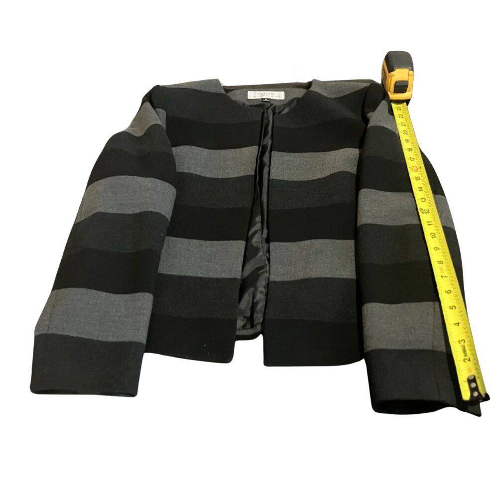 Tahari Arthur S. Levine Black Gray Striped Open Front Blazer Women's 10