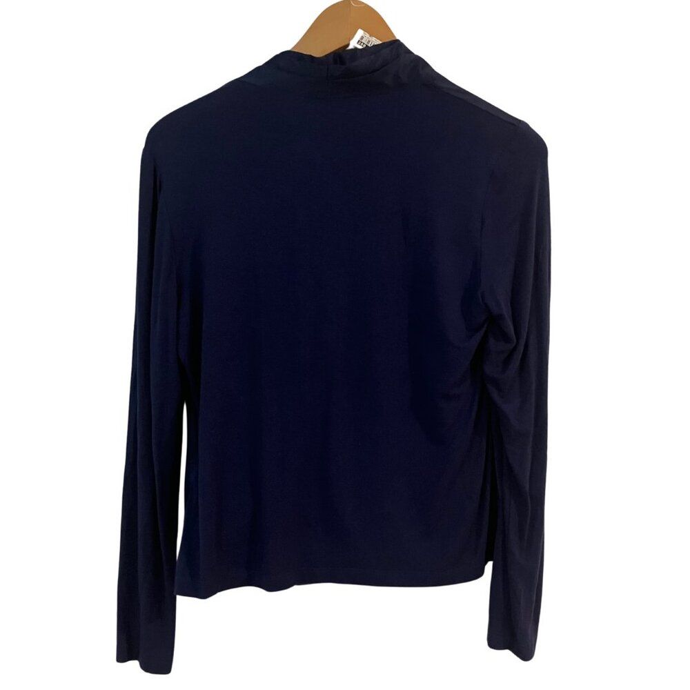 Gianetta Navy Blue Draped Front Long Sleeve Blouse Women's M