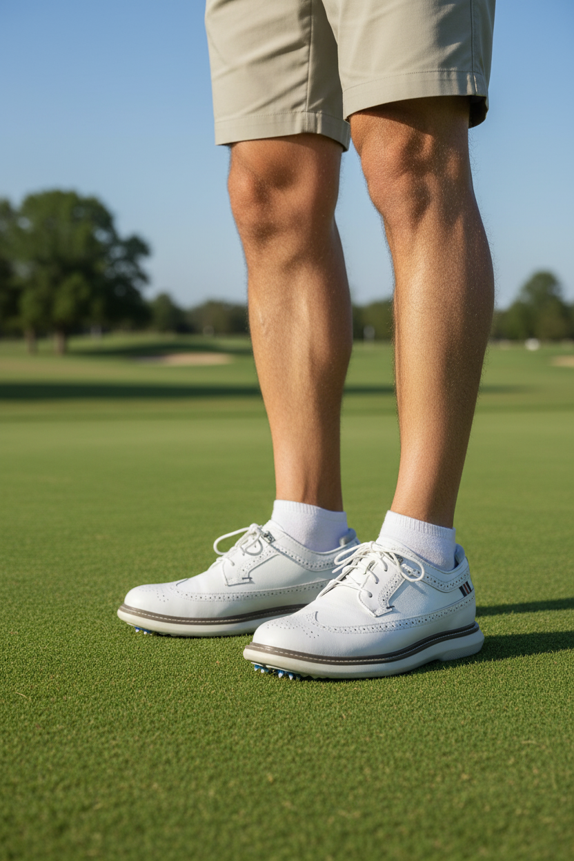 FootJoy White Golf Shoes - Commercial Image with Model