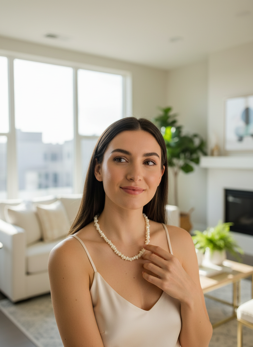 Vintage Mother of Pearl Chip Necklace - Natural Iridescent Shell