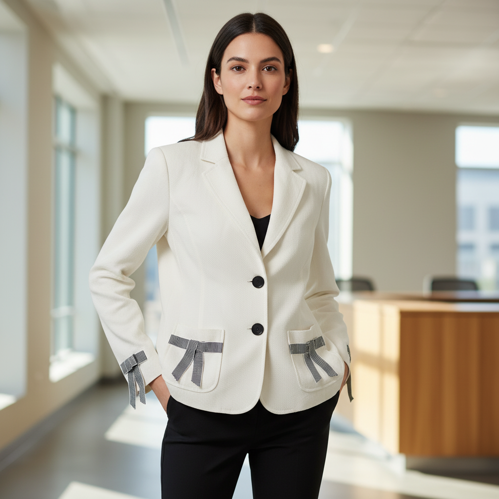 Roth LeCover Cream Blazer Size 12 - Striped Bow Detail California