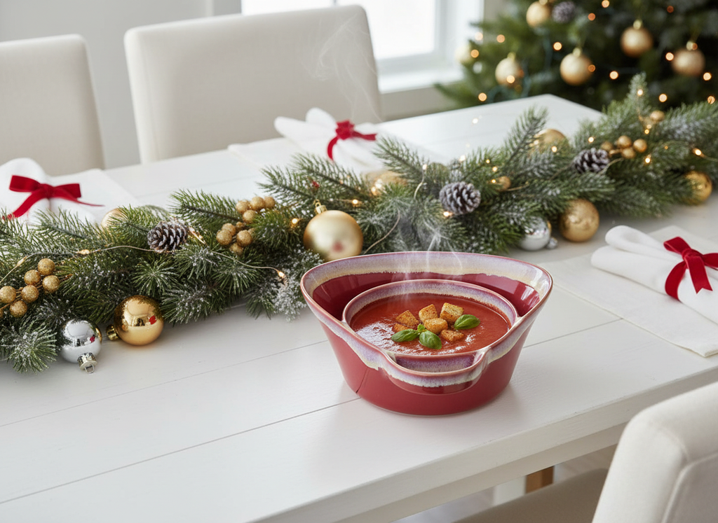 Imagen comercial bowls rojos ambiente navideño