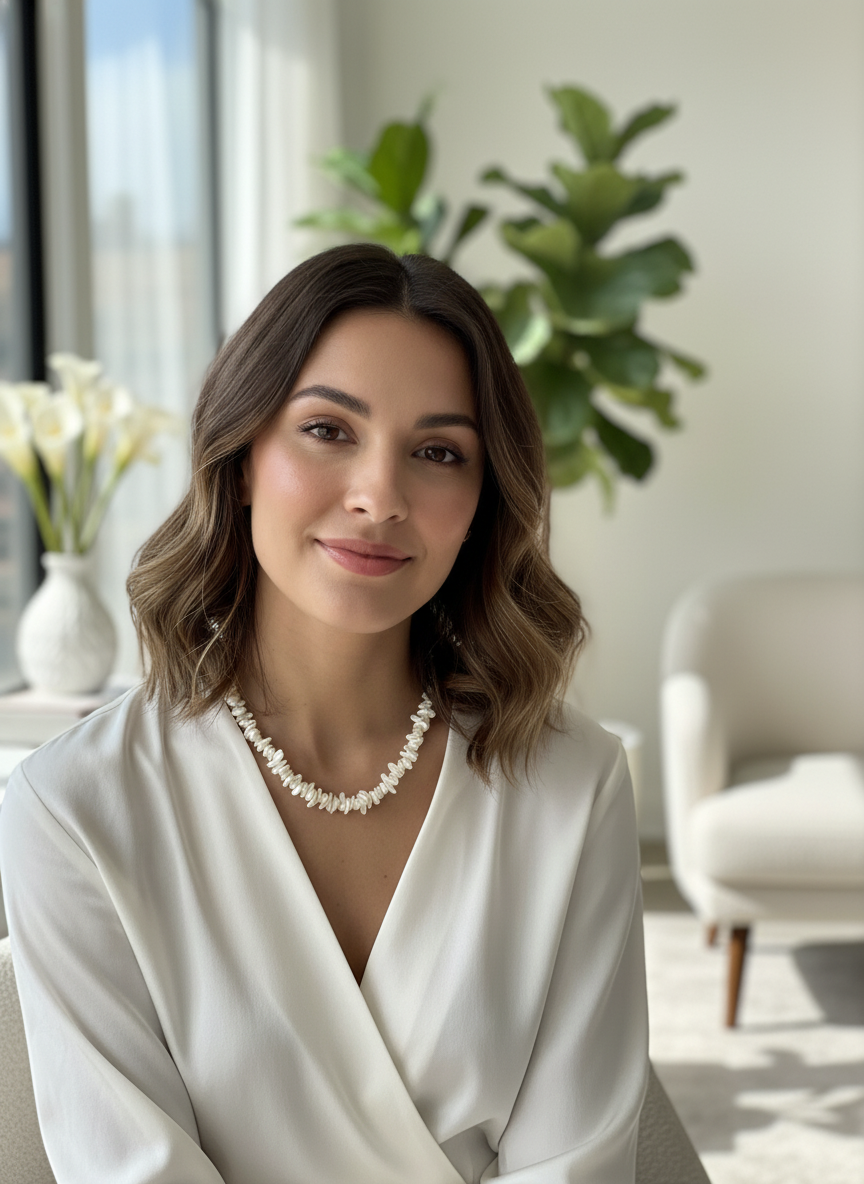 Imagen comercial collar de nácar con modelo