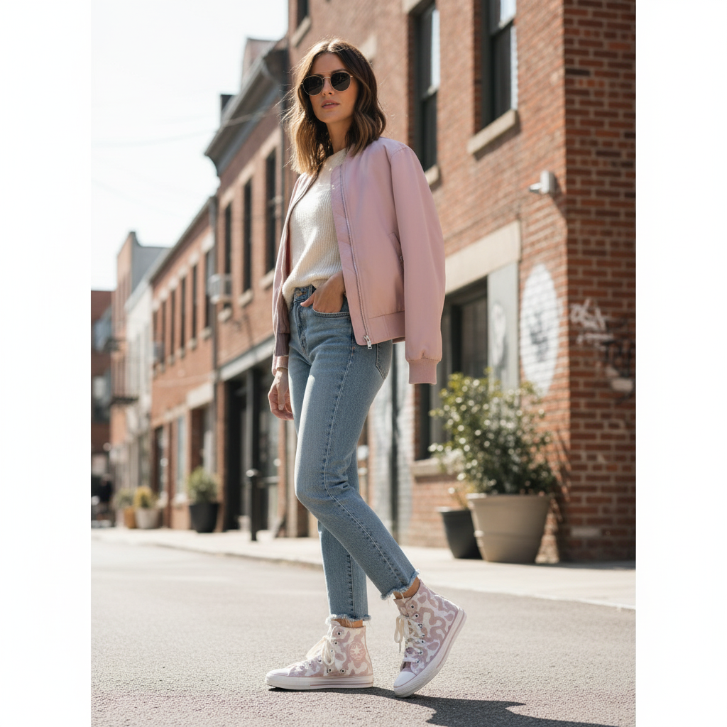 Imagen comercial Converse camuflaje con modelo femenino