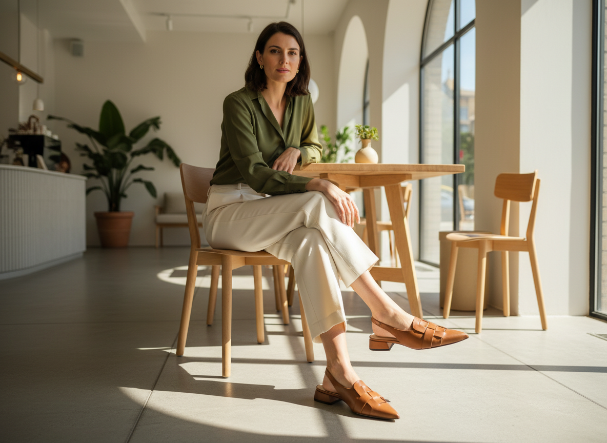 Imagen comercial M.GEMI flats cognac woven leather - corregida