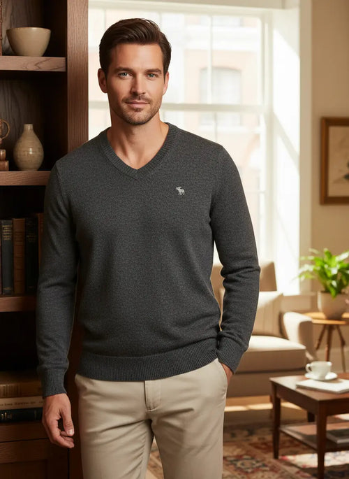 Abercrombie and Fitch - Cashmere Blend V-Neck Sweater - cashmere front view - Sz S - Curuva
