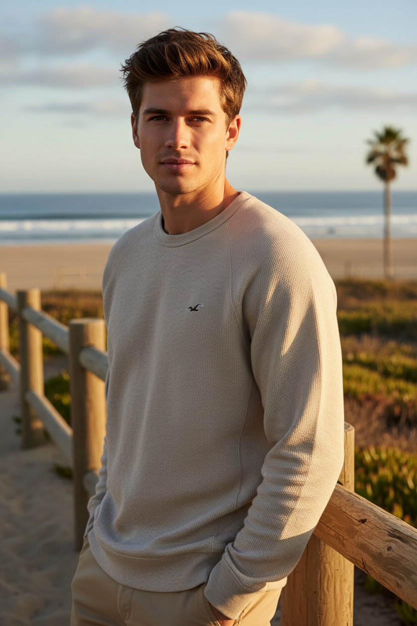 Hollister Beige Crewneck Sweatshirt Men’s Size L Classic Logo