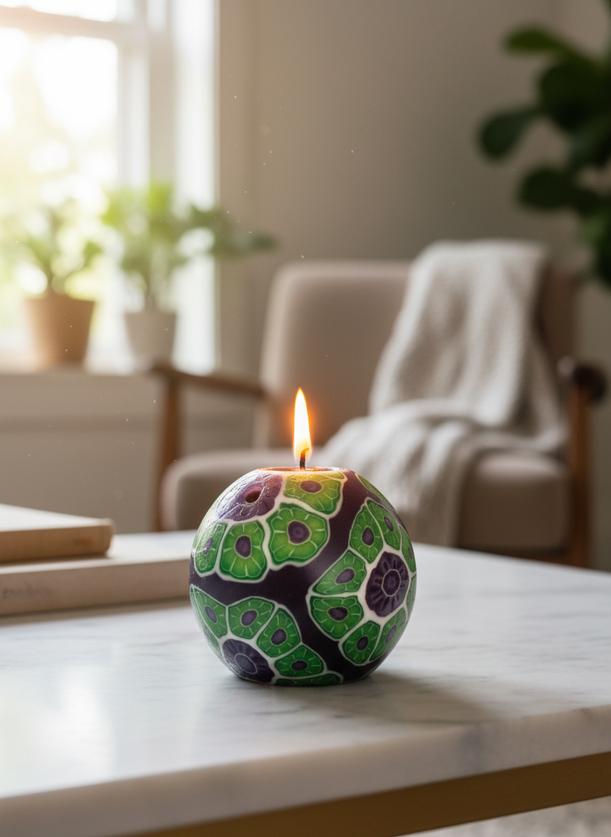 Imagen comercial vela de cera Star Bright con diseño floral