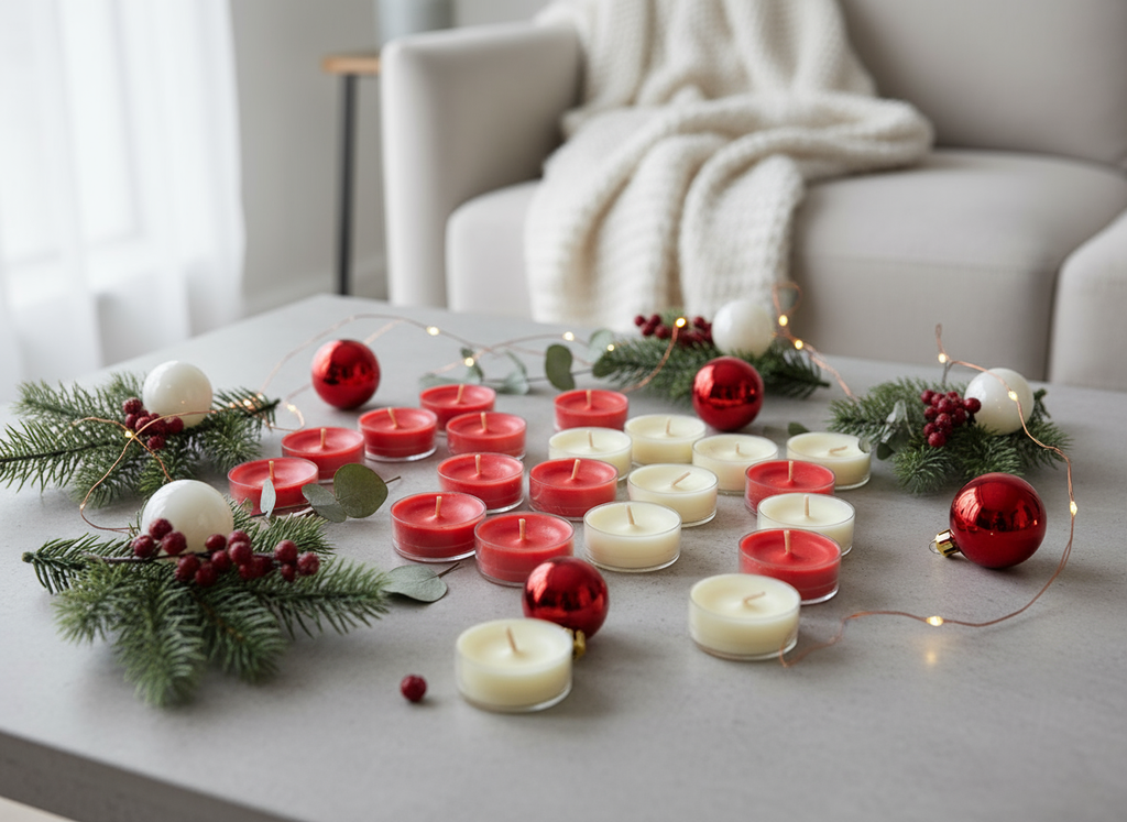 Imagen comercial velas aromáticas ambiente navideño iluminado