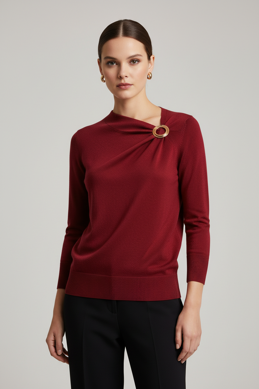 Josephine Chaus red silk blend sweater on model