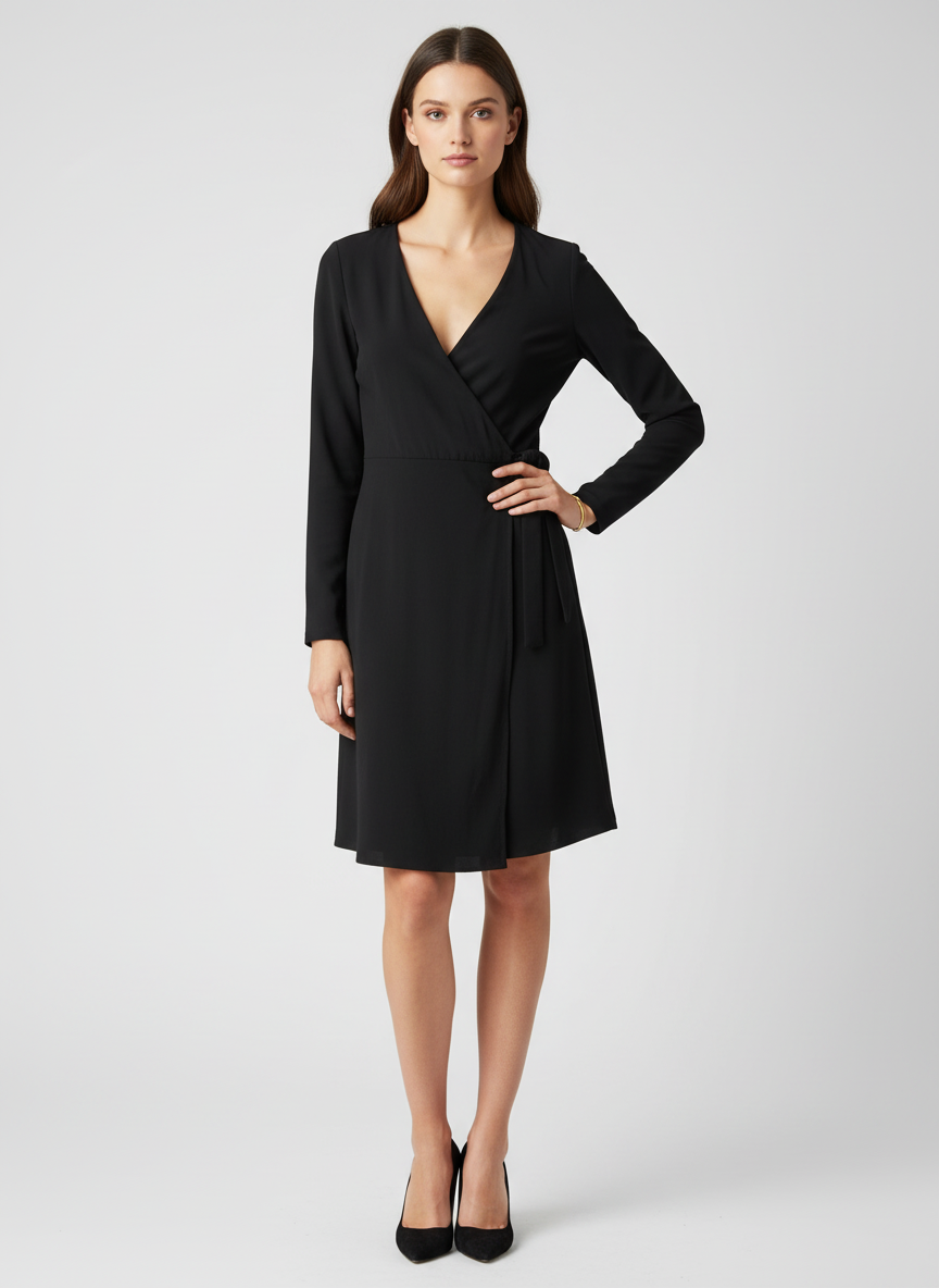 LOFT Black Wrap Dress on Model