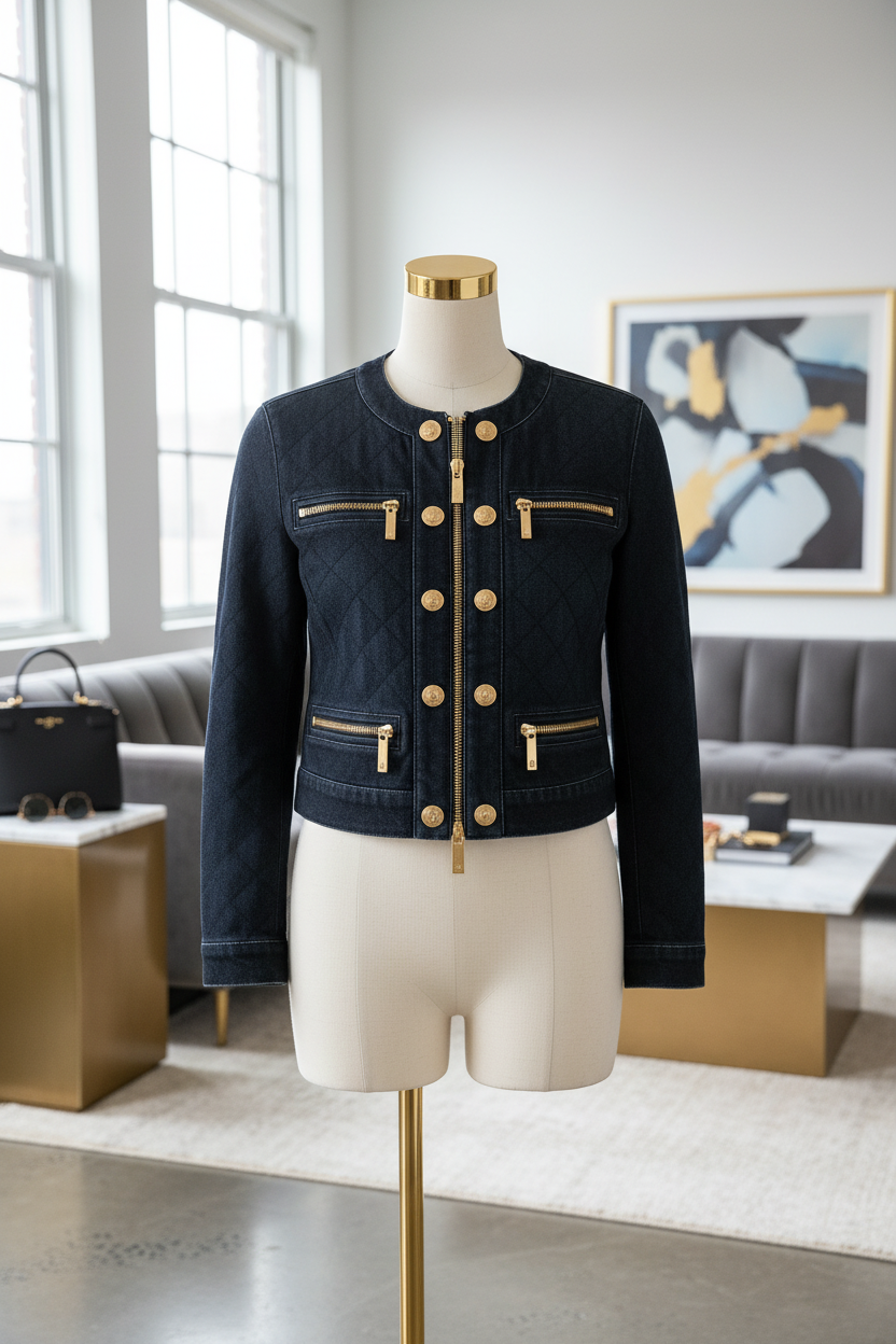 Michael Kors Quilted Denim Jacket in luxurious setting