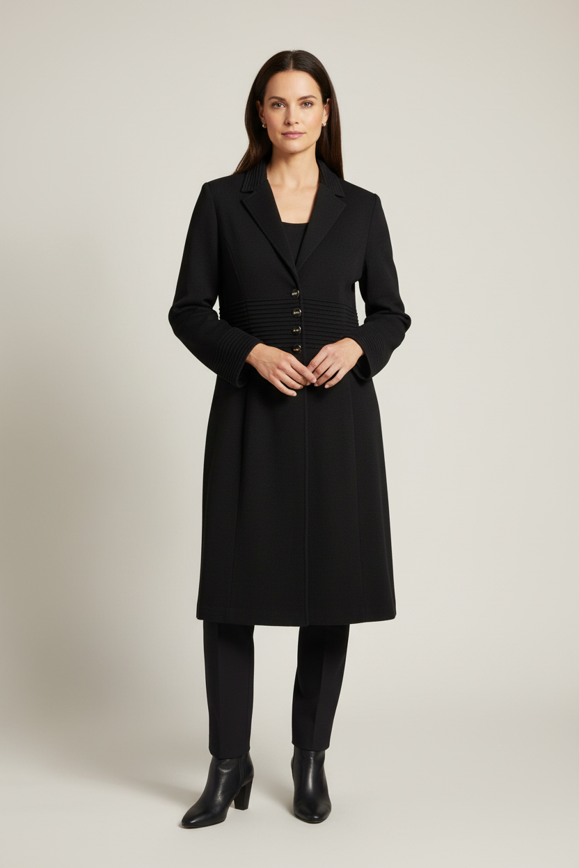 Modelo con abrigo St. John Collection