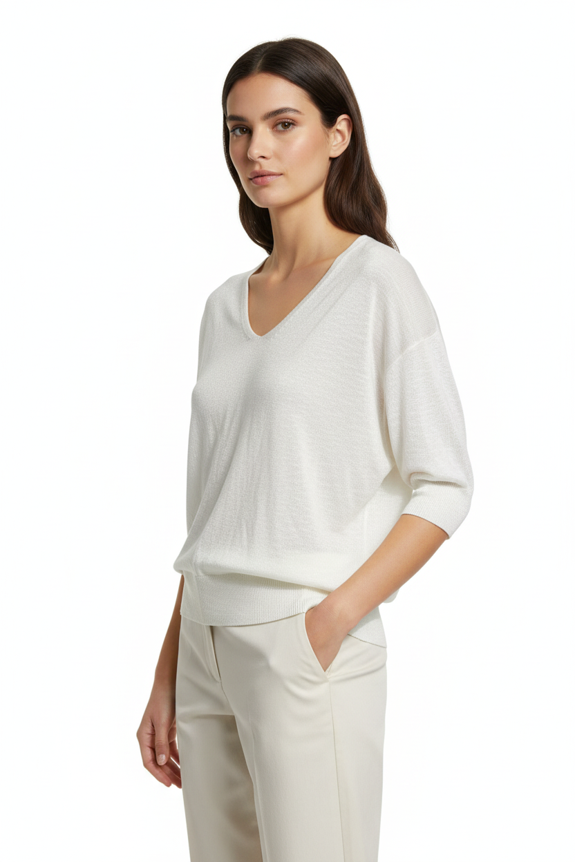 Modelo usando suéter pullover Banana Republic