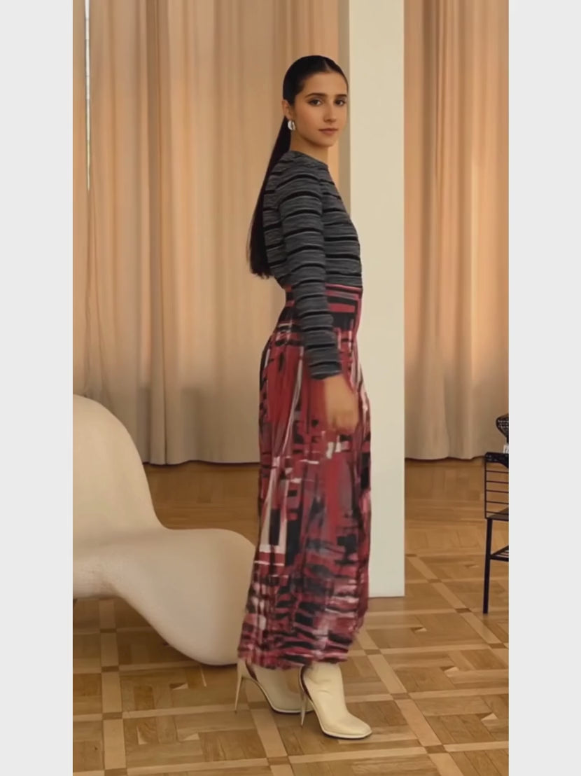 Peruvian Connection — Maxi Skirt | Art Deco geometric print, drop waist · Sz 16