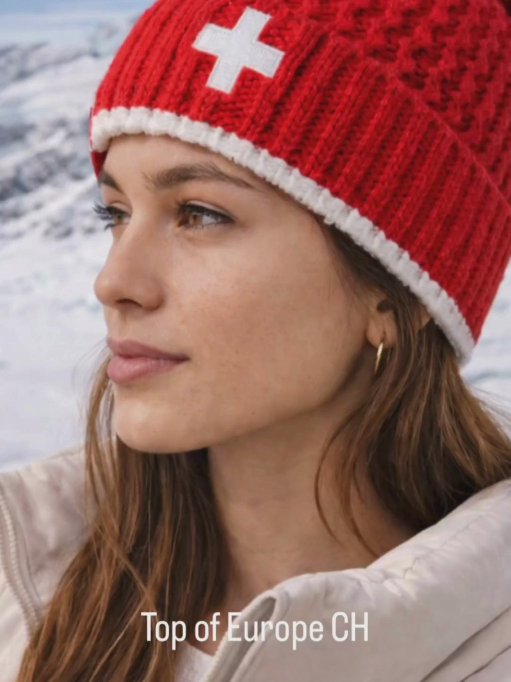Jungfraujoch — Knit Hat | Swiss cross embroidery, fleece-lined, never worn · Sz OS