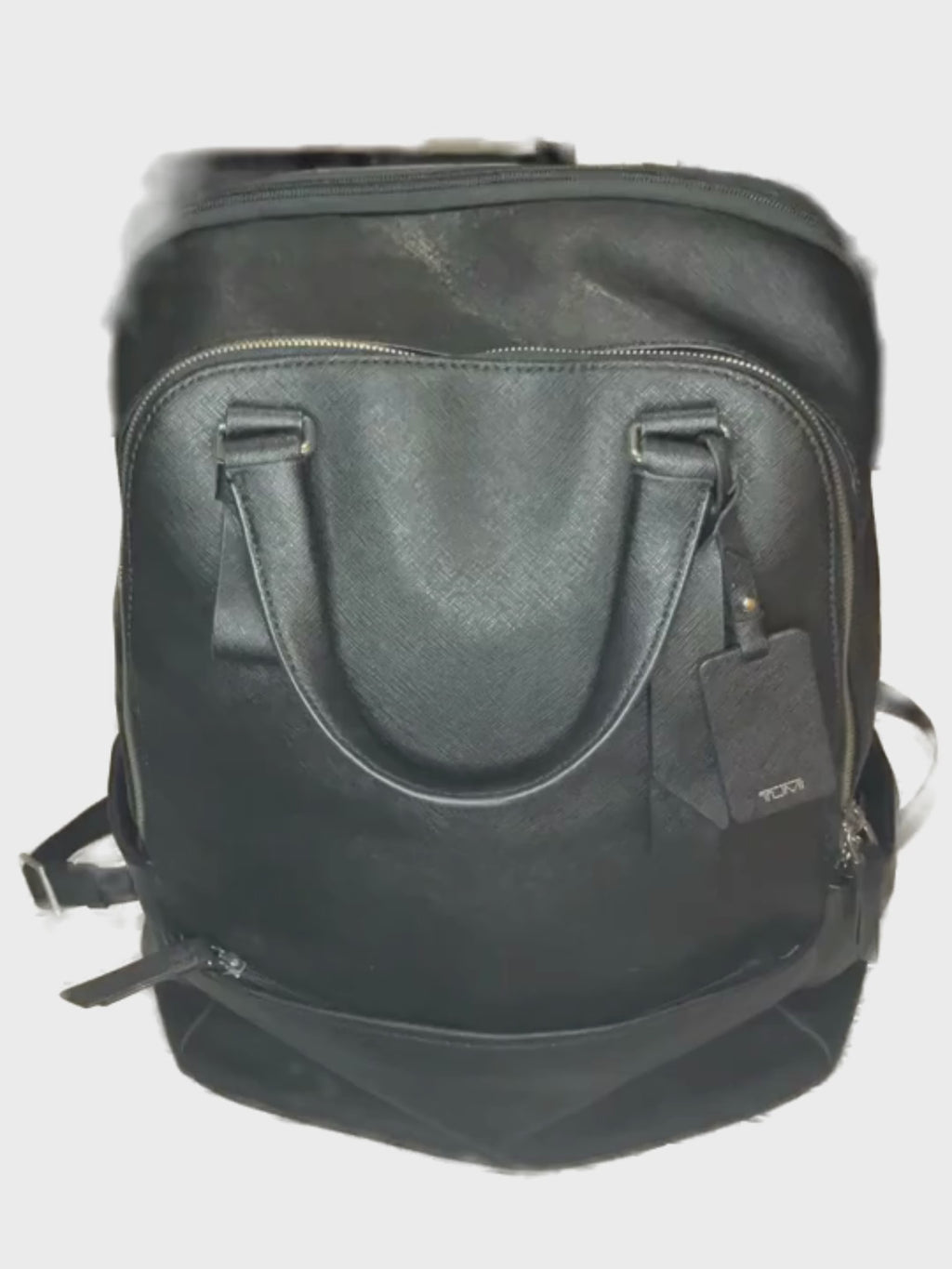 TUMI VAREK Black Leather Backpack - Premium Saffiano Convertible Travel Bag