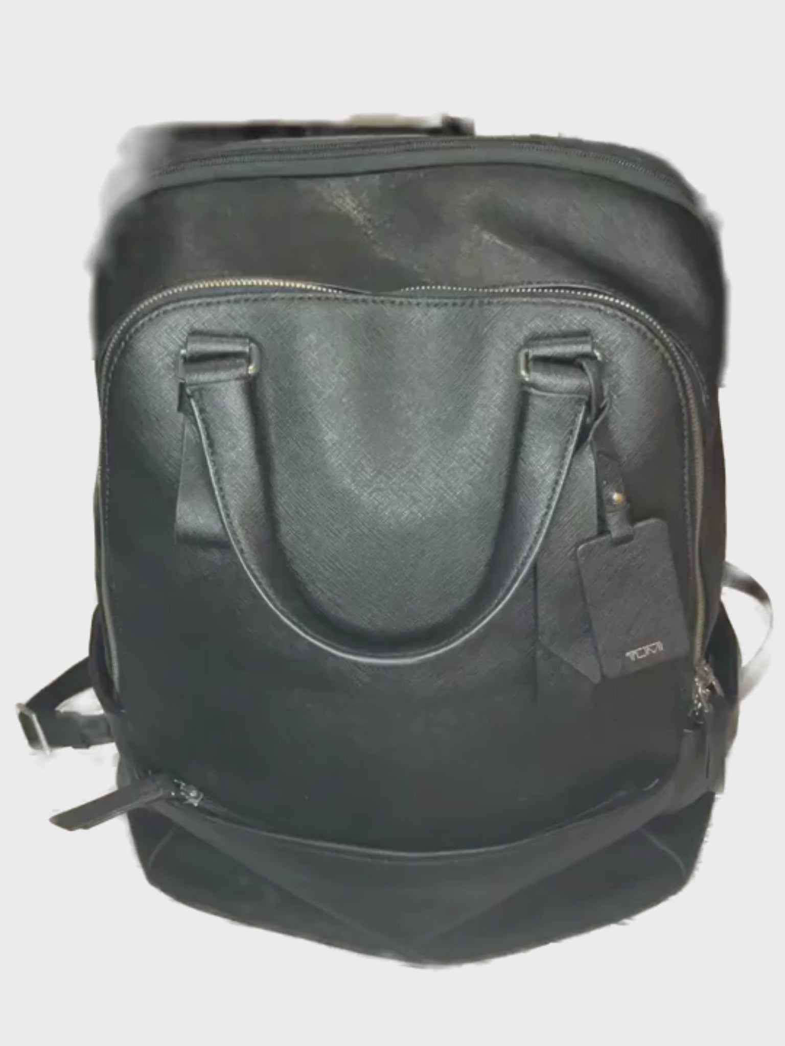 TUMI VAREK Black Leather Backpack - Premium Saffiano Convertible Travel Bag