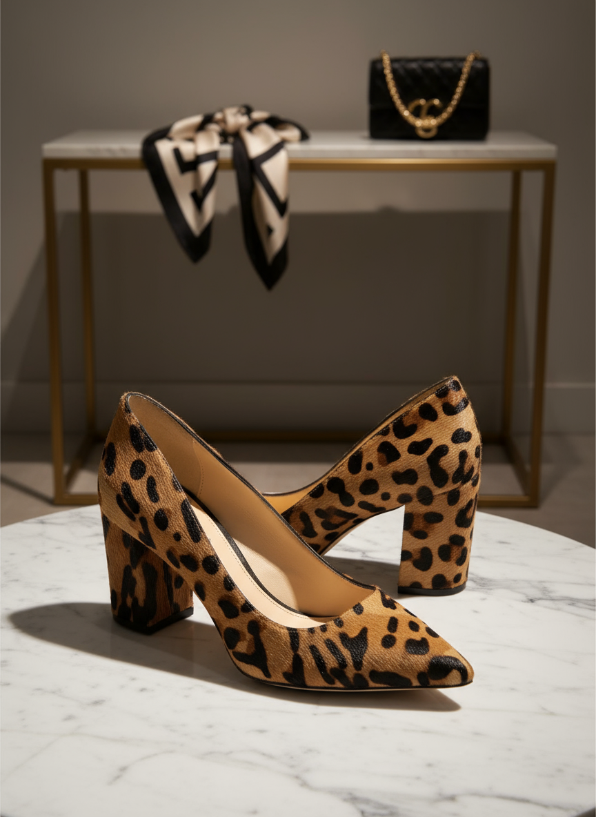 Vince Camuto Leopard Print Block Heel Pumps in elegant setting