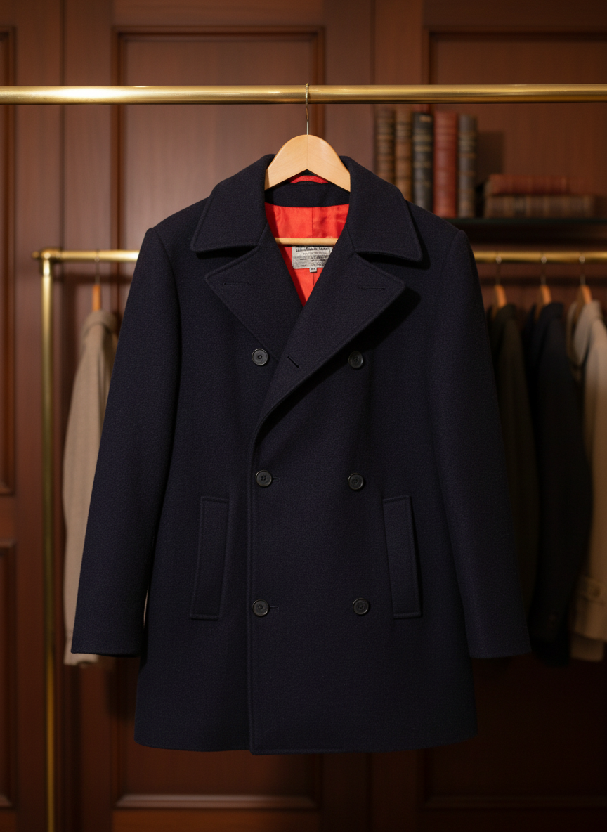 Vintage SBI Wool Peacoat front view in elegant setting
