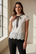 White House Black Market White Lace Top - Commercial Image with Model